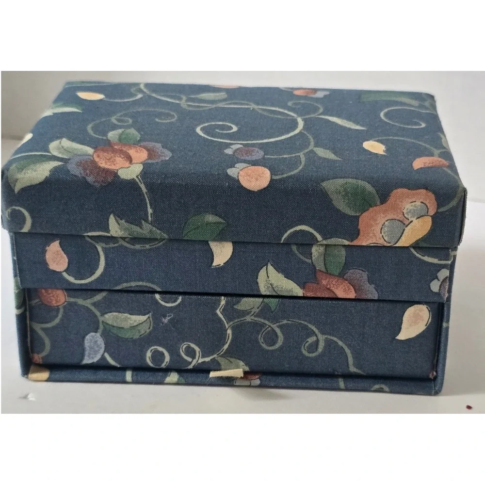 Renner Davis Handcrafted Floral Fabric Jewelry Trinket Box with Mirror & Drawer